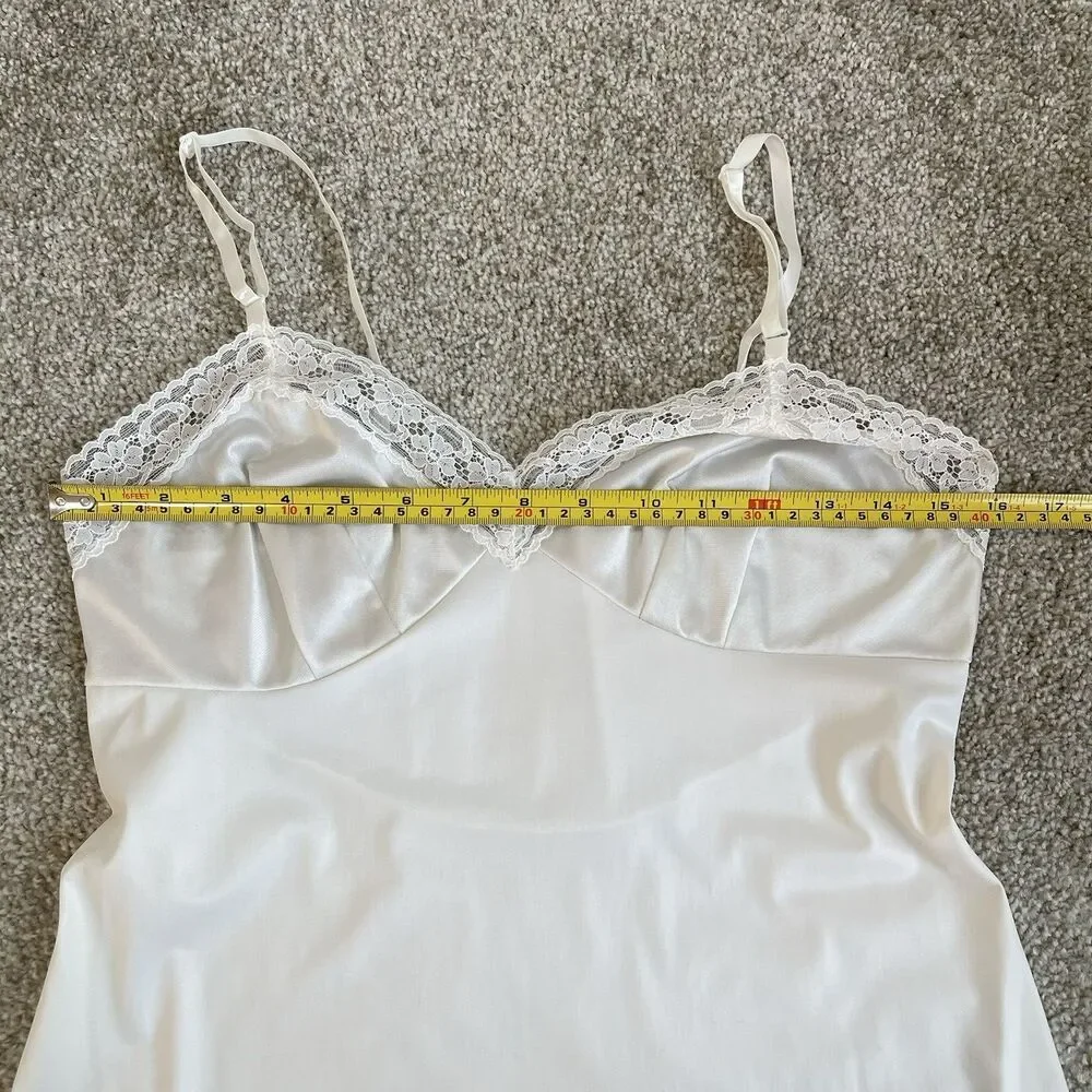 Vintage Vanity Fair Slip Dress Nylon Silky Lace Trim Size 34 Boho Fairy Romantic